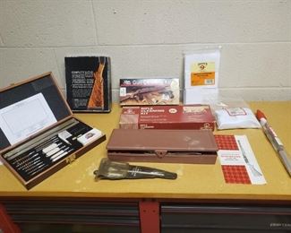 Various gun cleaning supplies 4 rifles pistols as well as a complete stock finish kit.