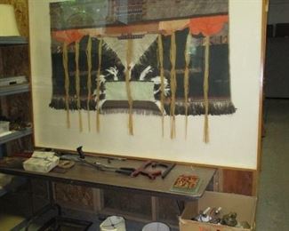 Large Indian art under glass and framed