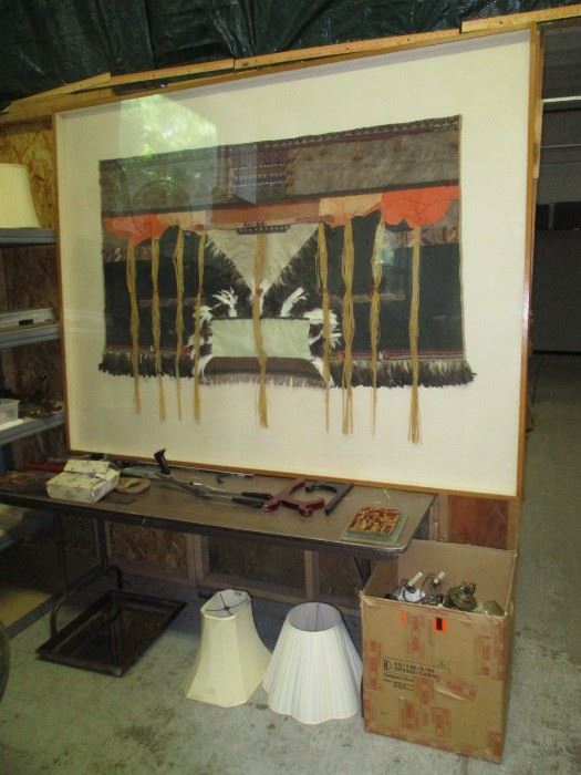 Large Indian art under glass and framed