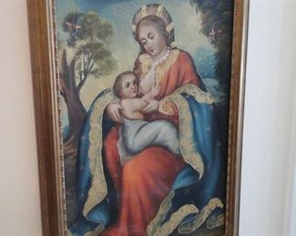 Virgin Mary and child print on canvas.