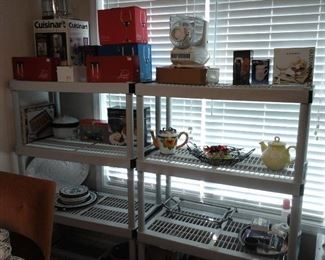Kitchen items, new in the box small appliances, wine glasses.