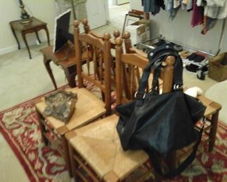 wool area rug, set of 4 rush seat dinette chairs 