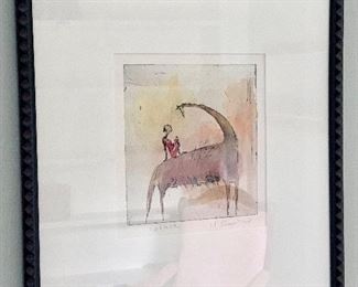 Item 5:  "Solace" by Miriam Shenitzer, etching enhanced with watercolor by hand, 1999: $300