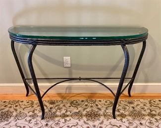 Item 9:  Hand forged iron console table with glass top - 47" x 16" x 30" tall: $445
