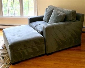 Item 37:  Crate & Barrel upholstered chair & ottoman: $495       Chair - 28" x 47" x 31" tall                                                                                  Ottoman - 28" x 43" x 17" tall