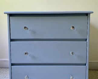 Item 44:  Adorable Blue bureau with glass knobs- works perfectly, well made - 31" x 19" x 30" tall: $145