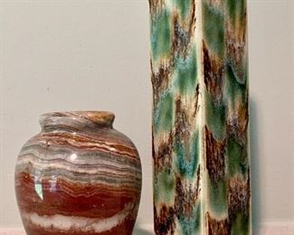 Item 56:  Lot of 2: Marble & Japanese vase: $28                                                   Marble vase - 4"                                                                                            Japanese vase - 7.5"