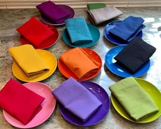 Item 71:  Crate & Barrel (10) multi-color snack dishes & (12) napkin set - Dish - 6.5": $60