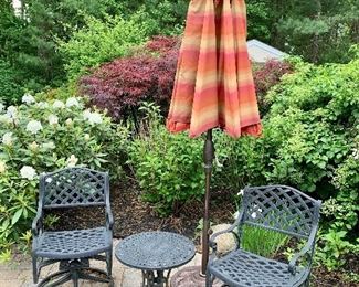 (2) Windham Aluminum Castings Swivel rocking chairs with cushions: $450 and Small Side Table -  $175