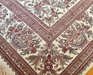 Item 100:  Hand Knotted Oriental Carpet in Ivory, Burgundy and a touch of sage: $950