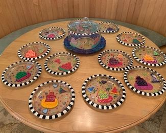 Item 174:  Hand painted birthday cake stand & plates: $100