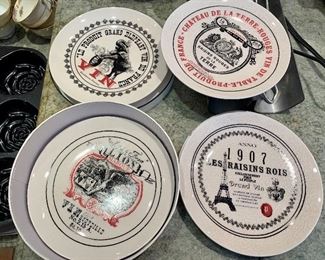 Item 181:  4 Pottery Barn Le Vin Des Rois Parisian Appetizer Plates with Original Box: $38