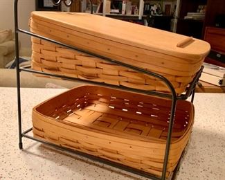 Item 163:  Longaberger baskets with wrought iron stand - 13" x 15.5" : $125