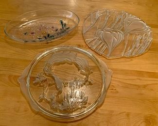 Item 300:  Three decorative glass serving plates: $20