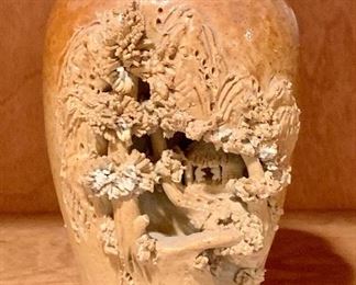 Japanese carved scene vase 6-7" tall: $24