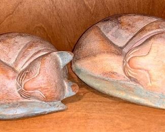 Two sleeping wood cats- please note chipped ears: $8
