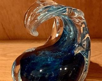 Anchor Bend Glassworks Signed Hand Blown and Sculpted Wave Paperweight 3.75 - 4” : $45