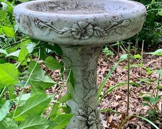 Stone birdbath with embossed flowers: $75