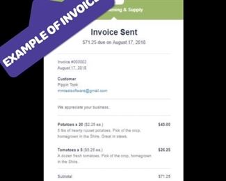 If this if your first time buying- this is what your invoice from square will look like- in your email. PAY ONLINE and pickup on Sunday 10-5. Thanks!