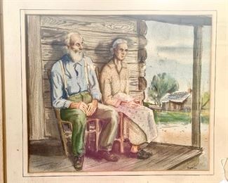 Watercolor painting by Philip Moose (listed artist , Newton native).