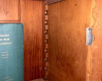 A look into the interior of the Library Cabinet. The small metal plate on the right is the bookcase number.