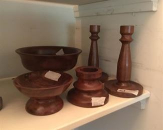 Wooden candle sticks & bowls