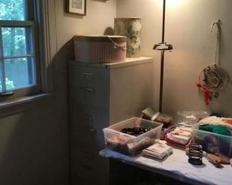 File cabinet, lamp, pictures, miscellaneous