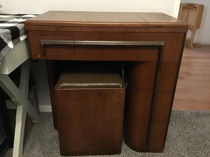 Rare 1941 Art Deco Singer sewing machine with matching stool.