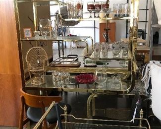 Brass Finish Shelving Unit with Glass Shelves 