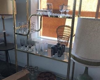 Brass Finish Wall Unit with Glass Shelves