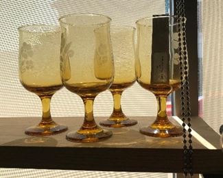 Etched Amber tone Water Glasses $1.00 each