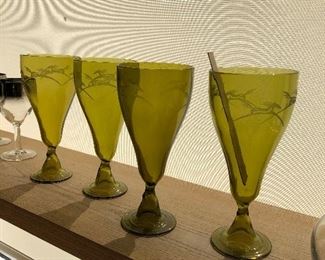 Etched Avacado Green Barware $1.00 each