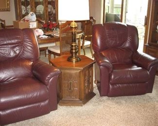Two Matching Leather LaZBoy Rocker Recliners, End Tables, Several Lamps...