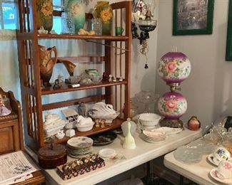 Roseville pottery, figural milk glass, GWTW lamp