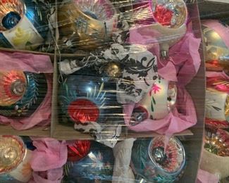 Boxes of vintage Christmas ornaments