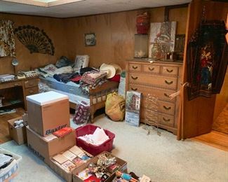 China, linens, hankies, dressers, desk...upstairs loaded