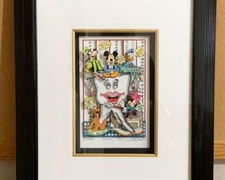 $900 - Limited Edition Silkscreen Serigraph by Charles Fazzino, "Disney Dontics" (3D Graphics, Dental Theme), Framed size is 16.25" W x 20" H, comes with Certificate of Authenticity