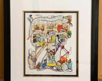 $750 - Limited Edition Silkscreen Serigraph by Charles Fazzino, "I Tawt I Taw A Cavity!" (3D Graphics, Looney Tunes, Dental Theme), Framed size is 25.25" W x 28.25" H, comes with Certificate of Authenticity