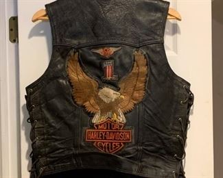 $48 - Vintage Leather Vest with Harley Davidson Eagle Patch (back of vest shown here)