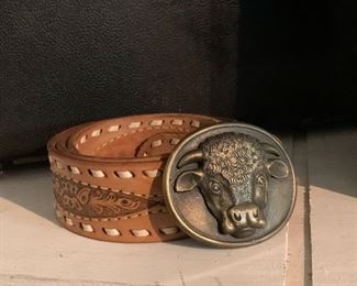 Leather Belt with Steer Buckle