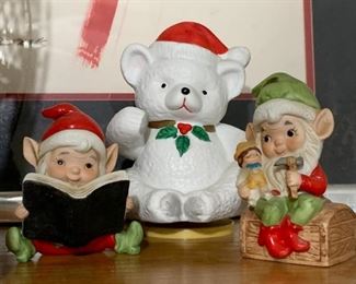 Elf Figurines & Christmas Music Box