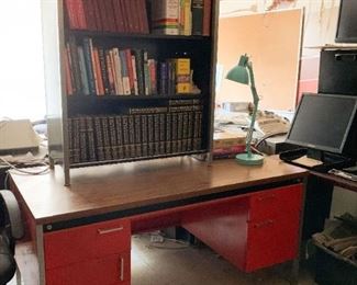 Metal Office Desk & Matching Bookcase (color is orange)
