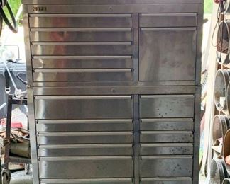 $550 - Huge CSPS Rolling Stainless Steel Tool / Hardware Chest Cabinet (2 pieces)