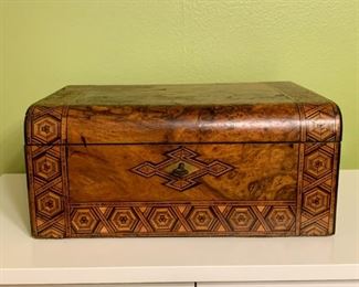 $325 - Gorgeous Antique Inlaid Marquetry Writing Box / Lap Desk with Key (12" L x 8.75" W x 5.25" H)