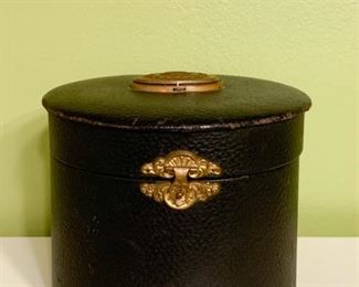 $95 - Antique Hat or Keepsake Box with Brass Latch and Top Compartment (6.75" Dia x 6.25" H)