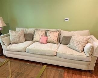 $900 - Unbelievably Comfy Down-Filled 3-Seat Sofa - very light celery green (111" L x 40" Deep)