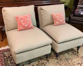 $250 - Pair of Slipper Chairs - some light staining on one, see photos (each is 25" L x 40" D x 32" H)