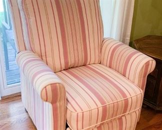 $300 - Pink Striped Recliner / Reclining Armchair (34" L x 30.5" D x 39" H)