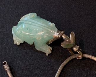 $220 - Large Carved Stone Frog & Fly Pendant Necklace
