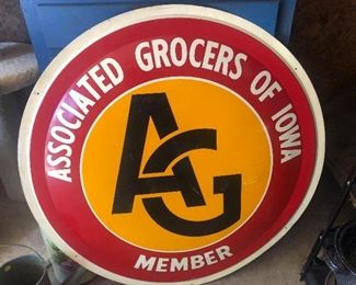 Vintage large metal grocery sign in mint condition